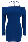 Blue Sexy Solid Color Halter Wrapped Skirt Dresses