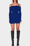 Blue Sexy Solid Color Halter Wrapped Skirt Dresses