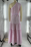 Yellow Casual Solid Color Patchwork Oblique Collar Long Dresses