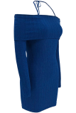 Blue Sexy Solid Color Halter Wrapped Skirt Dresses