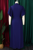 Tangerine Casual Solid Color Buckle Strap Design O Neck Long Dresses