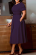 Dark Purple Elegant Solid Color Pocket With Belt O Neck Long Dresses