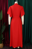 Tangerine Casual Solid Color Buckle Strap Design O Neck Long Dresses