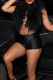 Black Sexy Solid Color Feathers Cardigan Collar Sleeveless Two Pieces
