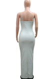 Yellow Sexy Casual Letters Spaghetti Strap Long Dresses