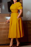 Dark Purple Elegant Solid Color Pocket With Belt O Neck Long Dresses