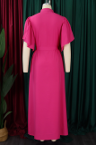 Tangerine Casual Solid Color Buckle Strap Design O Neck Long Dresses