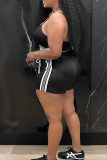 Black Sexy Casual Strap Design Contrast Spaghetti Strap Sleeveless Two Pieces
