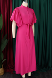Tangerine Casual Solid Color Buckle Strap Design O Neck Long Dresses