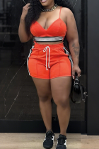 Orange Sexy Casual Strap Design Contrast Spaghetti Strap Sleeveless Two Pieces