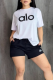 White Casual Letters Pocket O Neck Short Sleeve Two Pieces