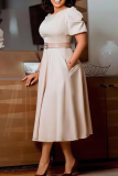 Dark Purple Elegant Solid Color Pocket With Belt O Neck Long Dresses