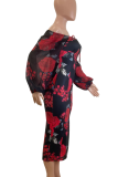 Black Elegant Print Off Shoulder Long Dresses