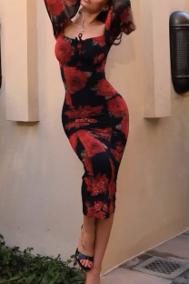 Black Elegant Print Off Shoulder Long Dresses