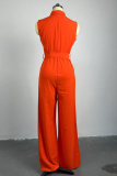 Green Casual Solid Color Pocket Strap Design Turndown Collar Loose Jumpsuits