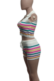 White Casual Stripe Strap Design Turndown Collar Sleeveless Two Pieces