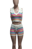 White Casual Stripe Strap Design Turndown Collar Sleeveless Two Pieces
