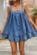 Blue Sexy Solid Color Buckle Spaghetti Strap Sleeveless Loose Denim Dresses