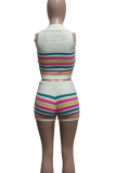 White Casual Stripe Strap Design Turndown Collar Sleeveless Two Pieces