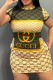 Yellow Casual Letters Pocket O Neck Wrapped Skirt Dresses