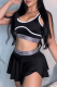 Black Sexy Casual Stripe Patchwork Spaghetti Strap Sleeveless Two Pieces