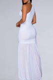 Black Elegant Solid Color See-Through Oblique Collar Long Dresses