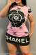 Pink Casual Letters Pocket O Neck Wrapped Skirt Dresses