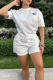 White Casual Letters Embroidered O Neck Short Sleeve Two Pieces