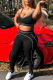 Black Sexy Letters Patchwork Spaghetti Strap Sleeveless Two Pieces