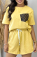Yellow Casual Letters Pocket O Neck Short Sleeve Two Pieces