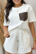 White Casual Letters Pocket O Neck Short Sleeve Two Pieces