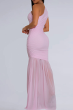 Black Elegant Solid Color See-Through Oblique Collar Long Dresses