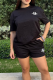 Black Casual Letters Embroidered O Neck Short Sleeve Two Pieces