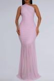 Black Elegant Solid Color See-Through Oblique Collar Long Dresses