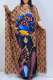 Brown Casual Print Patchwork O Neck Irregular Dresses