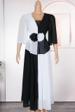 Green Elegant Contrast Flower Shape Deep V Neck Long Plus Size Dresses