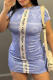 Blue Casual Letters Pocket O Neck Wrapped Skirt Dresses