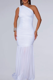 Black Elegant Solid Color See-Through Oblique Collar Long Dresses