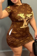 Coffee Casual Letters Pocket O Neck Wrapped Skirt Dresses