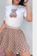 White Casual Print Pleated O Neck Short Sleeve Two Pieces