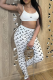 White Sexy Print Backless Spaghetti Strap Sleeveless Two Pieces