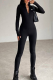 Black Casual Letters Zipper Zipper Collar Skinny Jumpsuits