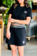 Black Casual Letters O Neck Short Sleeve Two Pieces