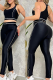 Black Casual Sportswear Letters Contrast U Neck Sleeveless Two Pieces