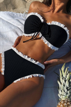 Black Sexy Stringy Selvedge Contrast Swimwears