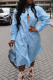 Blue Casual Solid Color Buckle Shirt Collar Shirt Dresses