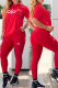 Red Casual Letters O Neck Short Sleeve Two Pieces