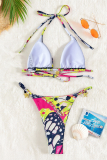 Colour Sexy Print Backless Strap Design Swimwears