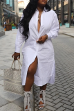Blue Casual Solid Color Buckle Shirt Collar Shirt Dresses