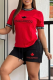 Red Casual Letters Embroidery O Neck Short Sleeve Two Pieces